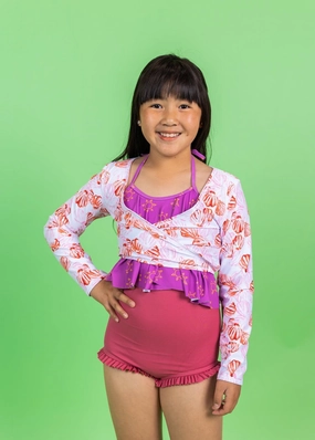 Painted Clams | Youth Wrap Top Rashguard cute girls swimsuits, stylish swimwear for girls