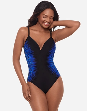 Paka Mayan Temptation Swimsuit - Blue/Black womens resort swimwear, flattering one-piece swimsuits