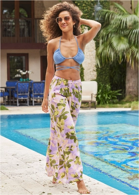 Palazzo Cover-Up Pant - Lilac Garden swimwear with tummy control, elegant swimsuits for women