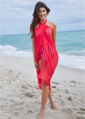 Pareo Cover-Up - Red swimwear with tummy control, elegant swimsuits for women