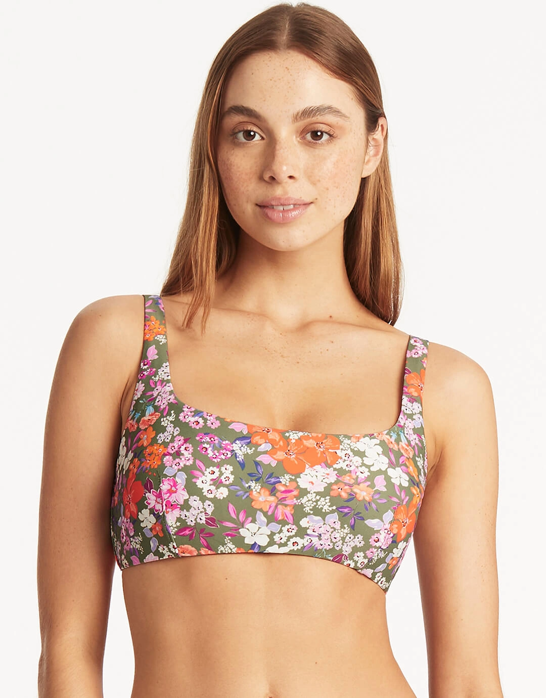 Parkland Low Square Neck Bikini Top - Khaki full coverage swim tops, cute bikini tops