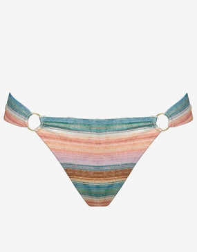 Pastel Sunset Ring Side Bikini Pant - Pink Stripe adjustable swim bottoms women, flattering bikini bottoms