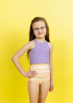 Peachy Stripe | Mini High-Waisted Bottoms cute girls swimsuits, stylish swimwear for girls