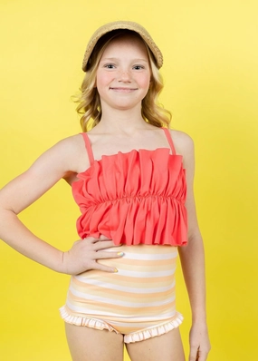 Peachy Stripe | Youth All Ruffled Up Bottoms cute girls swimsuits, stylish swimwear for girls