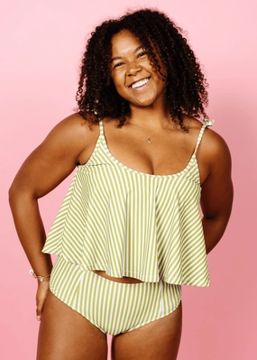 Pear Stripes | Mid-Rise Bottoms elastic waistband swim bottoms, mix-and-match bikini bottoms