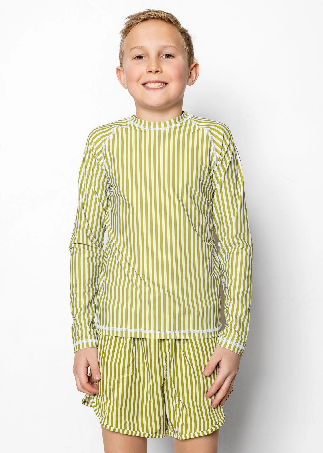 Pear Stripes | Youth Rashguard Top (Unisex) boys summer swimwear, boys rash guard swim sets