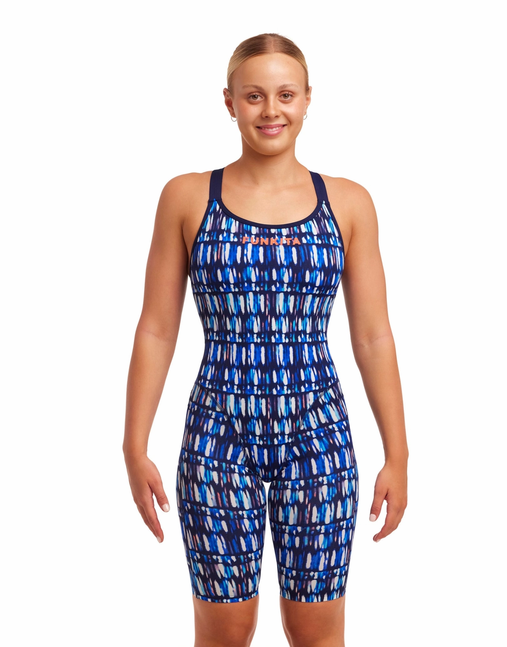 Perfect Teeth Fast Legs Legsuit - Blue minimalistic swimsuits women, sleek swimwear styles