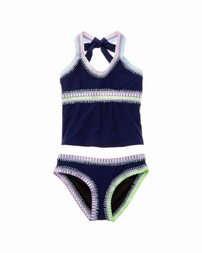 PilyQ 2pc Rainbow Embroidered Tankini Set cute swimsuits for teen girls, modest teen swimwear