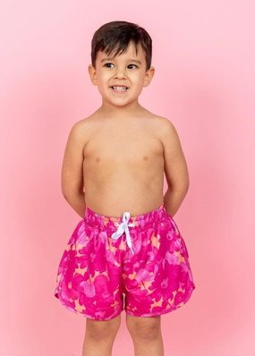 Pink Blooms | Mini Retro Shorties boys summer swimwear, boys rash guard swim sets