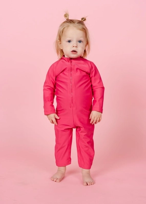Pink Raspberry | Baby Rashguard One-Piece (Unisex) cute girls swimsuits, stylish swimwear for girls