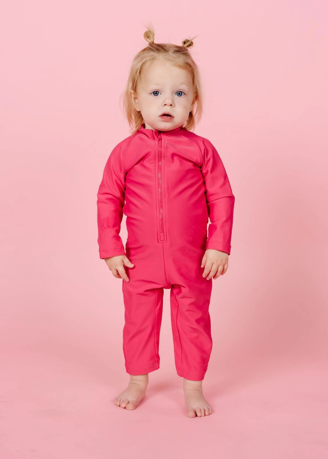 Pink Raspberry | Baby Rashguard One-Piece (Unisex) cute girls swimsuits, stylish swimwear for girls