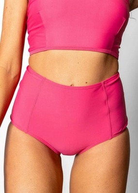 Pink Raspberry | High-Waisted Bottoms elastic waistband swim bottoms, mix-and-match bikini bottoms