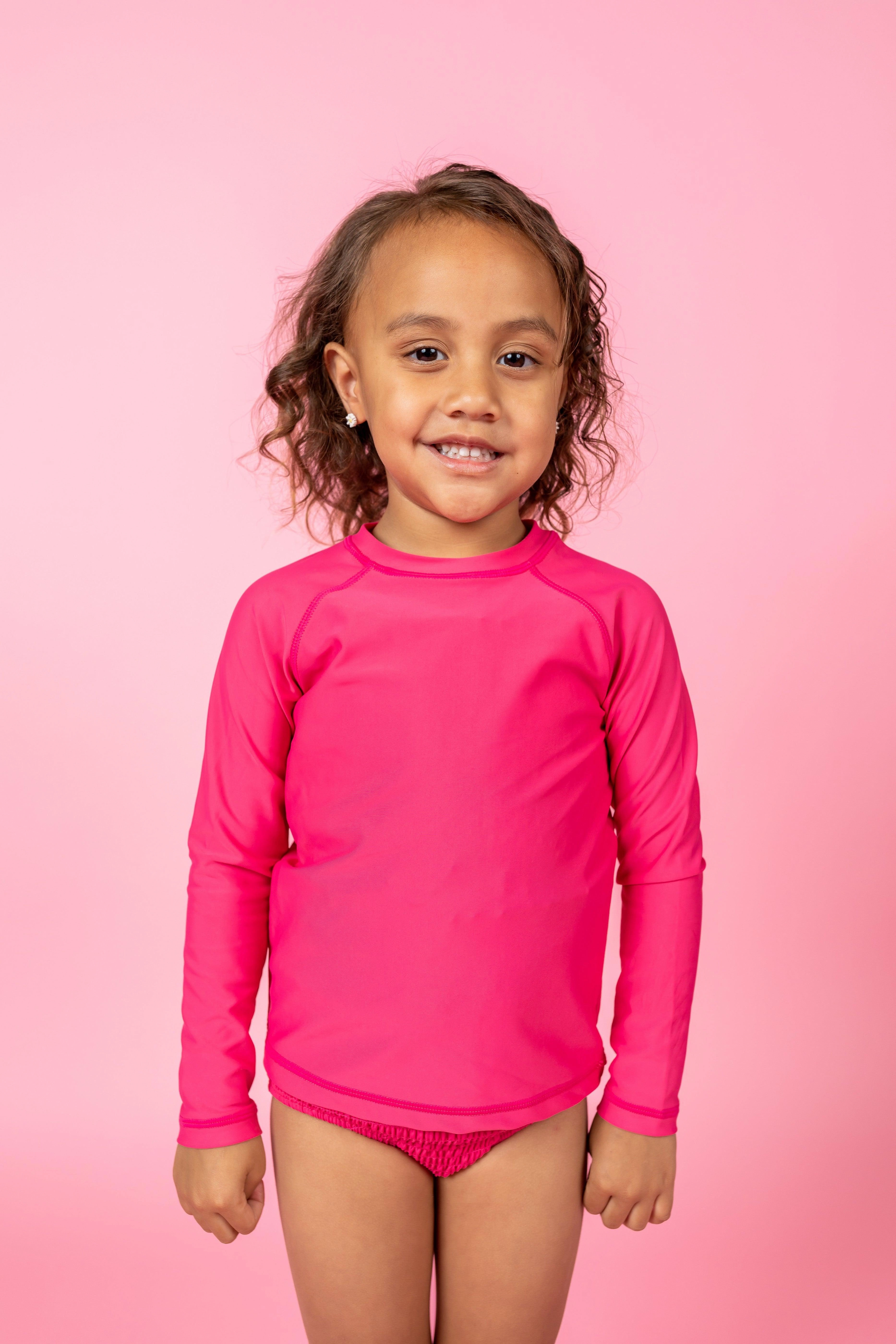 Pink Raspberry | Mini Rashguard Top (Unisex) cute girls swimsuits, stylish swimwear for girls