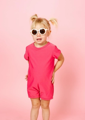 Pink Raspberry | Mini Shorties Rashguard (Unisex) boys summer swimwear, boys rash guard swim sets