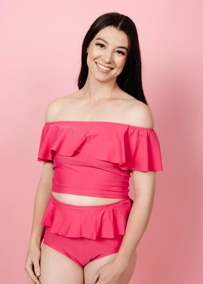Pink Raspberry | Ruffled Around Top tankini swim tops, adjustable bikini tops