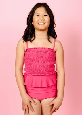 Pink Raspberry | Youth Peplum Bottoms cute girls swimsuits, stylish swimwear for girls