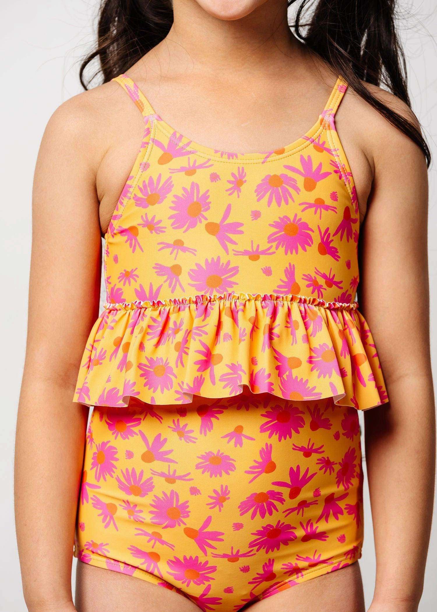 Playful Daisies | Mini Peplum Top cute girls swimsuits, stylish swimwear for girls