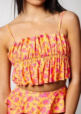 Playful Daisies | Youth Oversized Ruffle Top cute girls swimsuits, stylish swimwear for girls