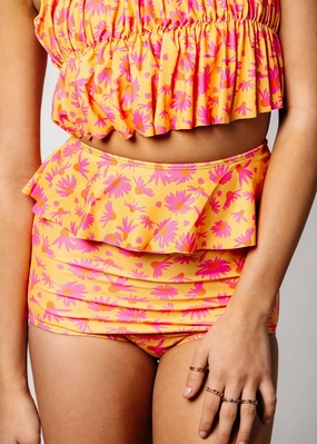 Playful Daisies | Youth Peplum Bottoms cute girls swimsuits, stylish swimwear for girls
