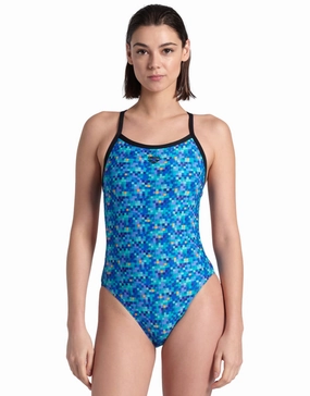 Pooltiles Challenge Back Swimsuit - Black/Blue minimalistic swimsuits women, sleek swimwear styles