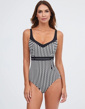 Portofino Underwired Swimsuit - Black and White cup sized swimwear women, supportive swimsuits for large bust