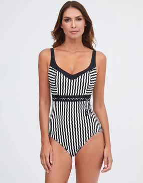Portofino Underwired Swimsuit - Black and White underwired swimsuits for women, supportive swimwear tops
