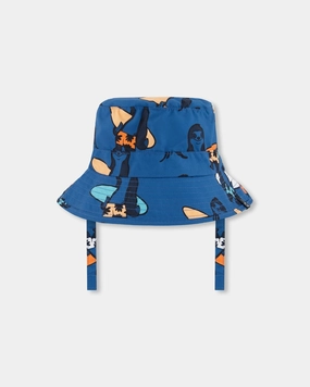 Printed Beach Hat Orange Sloths On Navy Blue boys swimwear sets, boys swim trunks
