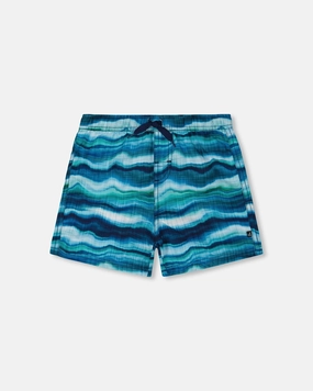Printed Boardshorts Blue Wave And Black boys swimwear sets, boys swim trunks