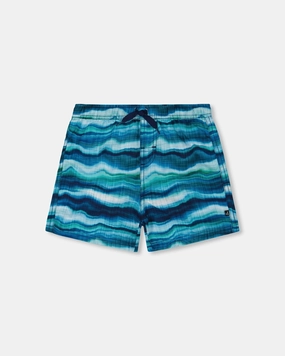 Printed Boardshorts Blue Wave And Black boys swimwear sets, boys swim trunks