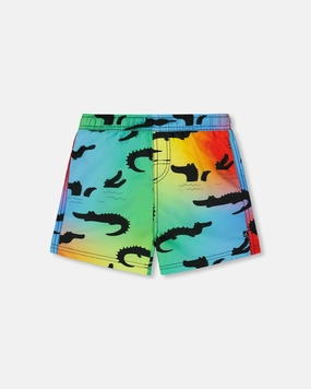 Printed Boardshorts Multicolored Crocodile boys swimwear sets, boys swim trunks