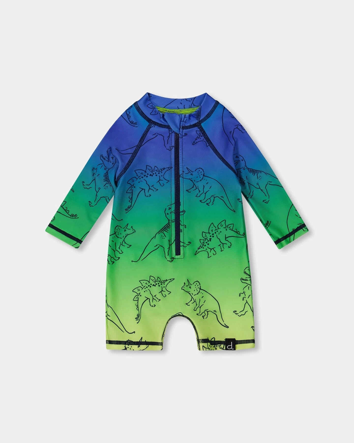 Printed Long Sleeve One-Piece Rashguard Vibrant Blue And Green Dino boys swimwear sets, boys swim trunks