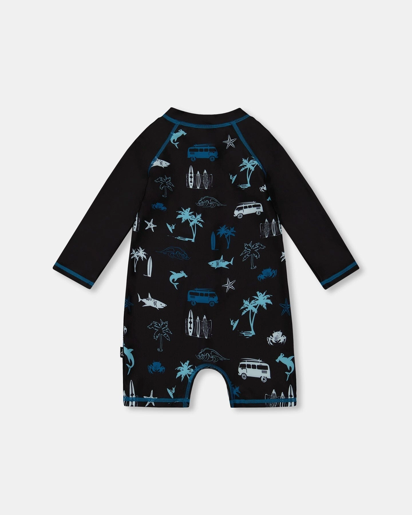 Printed Long Sleeve Rashguard Light Blue Beach On Black
