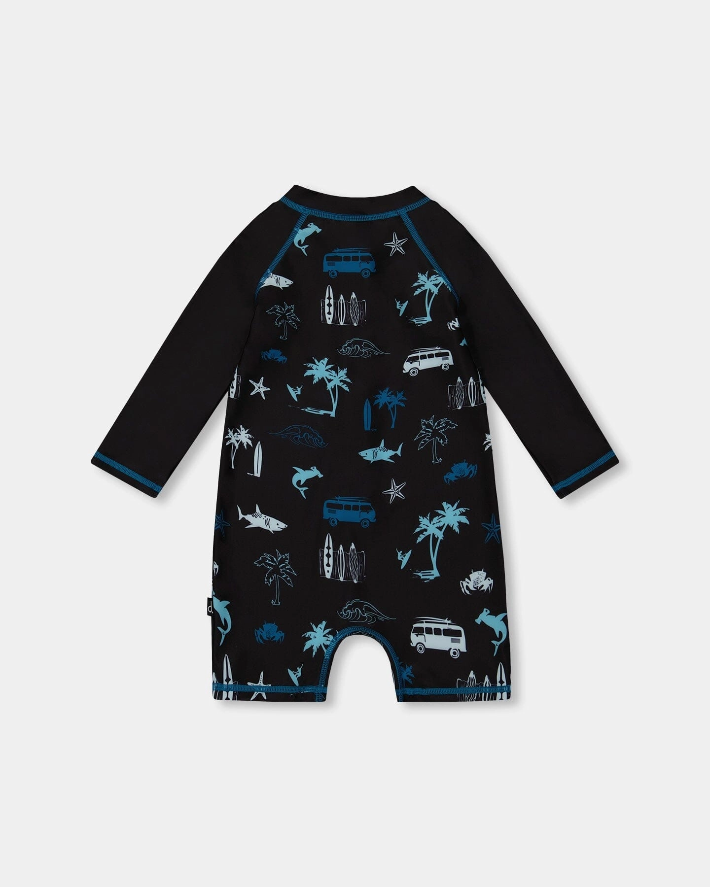 Printed Long Sleeve Rashguard Light Blue Beach On Black