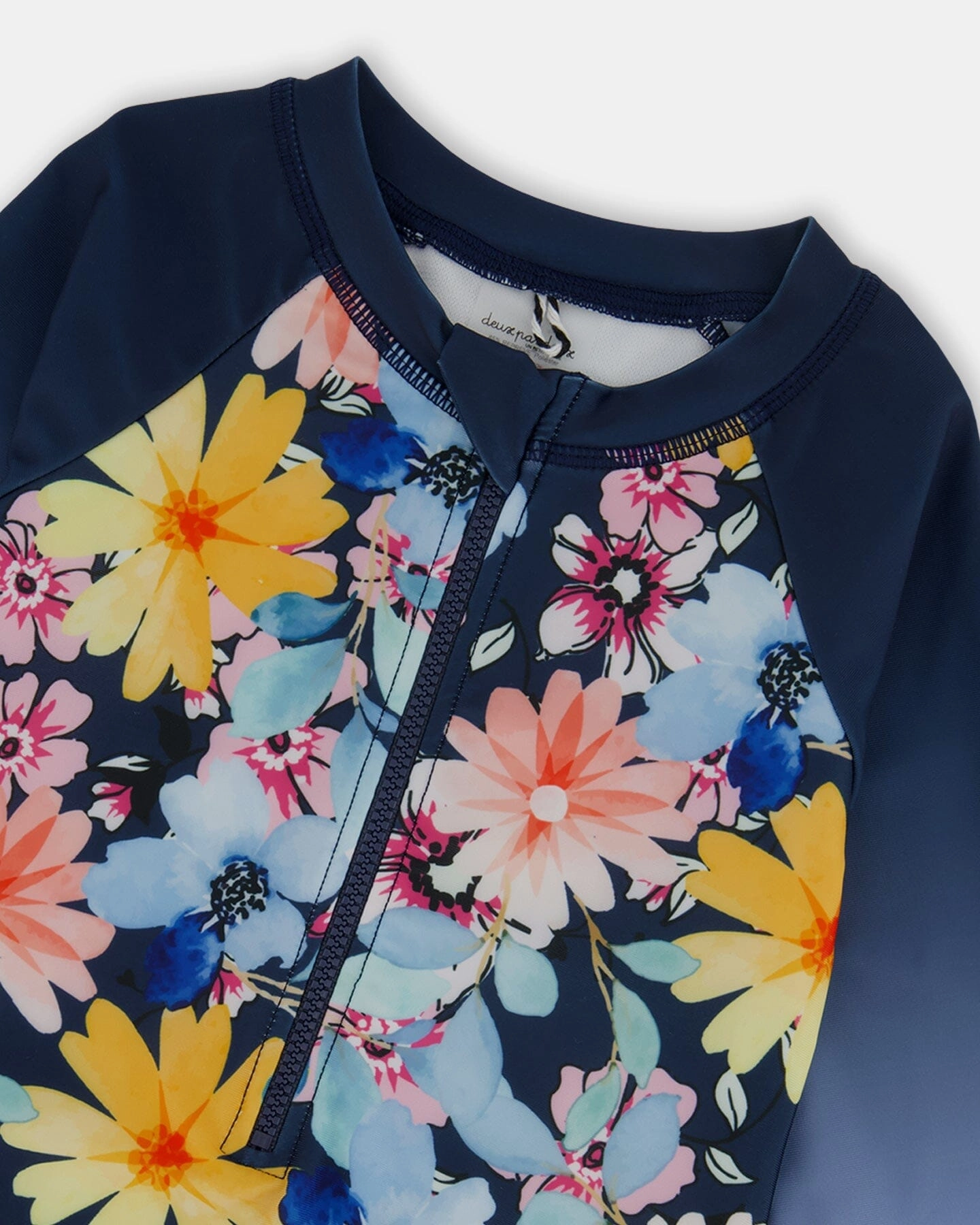 Printed Long Sleeve Rashguard Navy And Yellow And Pink Flowers
