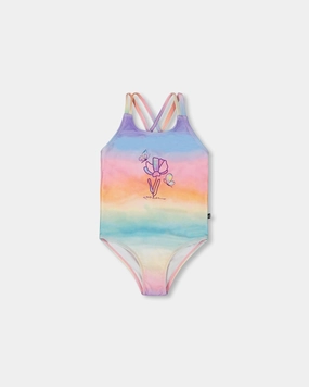 Printed One-Piece Swimsuit Flowers On Multicolored Background stylish teen girl swimsuits, teen girls swimwear sets