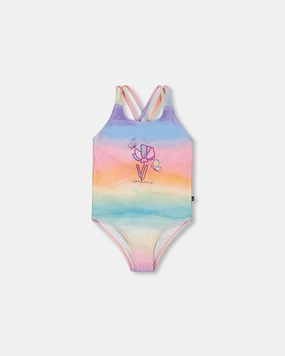 Printed One-Piece Swimsuit Flowers On Multicolored Background stylish teen girl swimsuits, teen girls swimwear sets