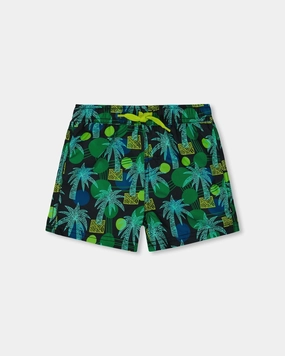 Printed Swim Trunks Green Jungle On Black boys swimwear sets, boys swim trunks