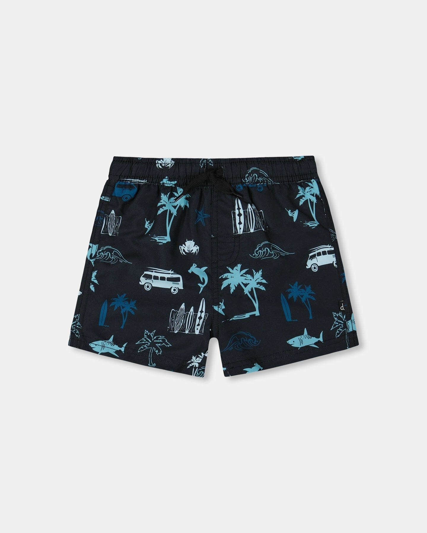 Printed Swim Trunks Light Blue Beach On Black boys swimwear sets, boys swim trunks