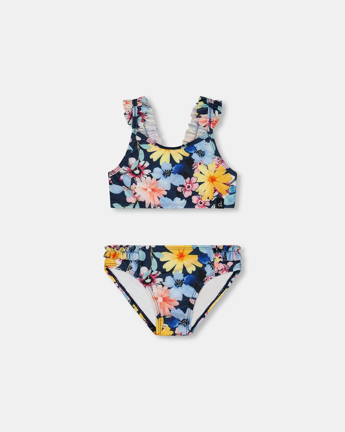 Printed Two-Piece Swimsuit Navy And Yellow And Pink Flowers stylish teen girl swimsuits, teen girls swimwear sets