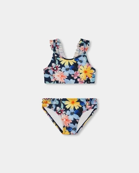 Printed Two-Piece Swimsuit Navy And Yellow And Pink Flowers stylish teen girl swimsuits, teen girls swimwear sets