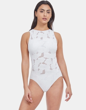 Profile Late Bloomer High Neck Swimsuit - White high neck swimsuits women, modest high neck swimwear