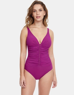 Profile Tutti Frutti D Cup V Neck Swimsuit - Warm Violet cup sized swimwear women, supportive swimsuits for large bust