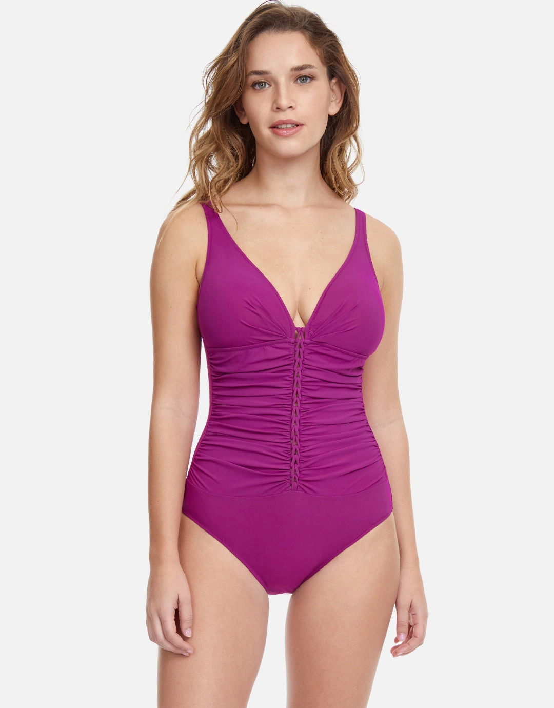 Profile Tutti Frutti D Cup V Neck Swimsuit - Warm Violet padded swimwear for women, padded bikini tops