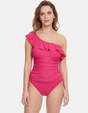 Profile Tutti Frutti Ruffle One Shoulder Swimsuit - Rose padded swimwear for women, padded bikini tops