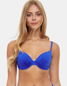 Profile Under My Skin Underwired D Cup Bikini Top - Royal Blue stylish swimwear tops, womens beach tops