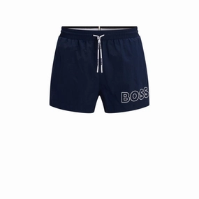 Quick-drying swim shorts with outline logo mens full coverage swimwear, stylish mens swim trunks