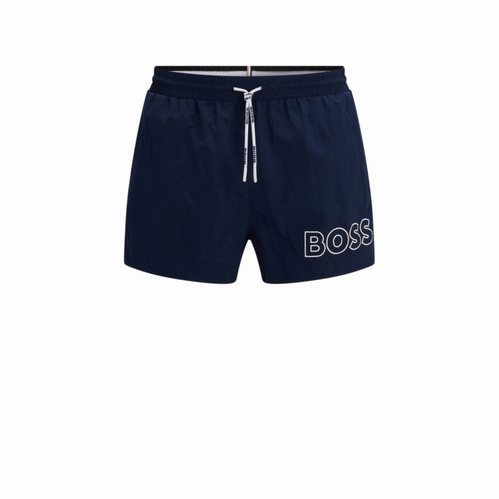 Quick-drying swim shorts with outline logo mens full coverage swimwear, stylish mens swim trunks