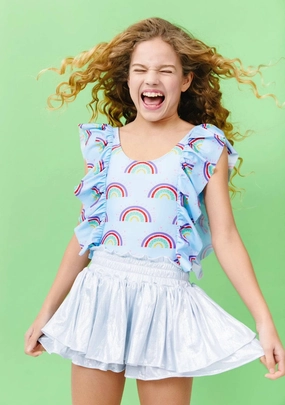 Rainbow Ruffle Swimsuit cute swimsuits for teen girls, modest teen swimwear