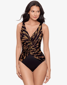 Raya De Safari Charmer Swimsuit - Black Brown tummy control swimwear women, slimming swimsuits