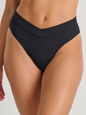 Recycled Rib High Leg Overlap Bikini Bottom basic swimsuits for women, durable swimwear for ladies
